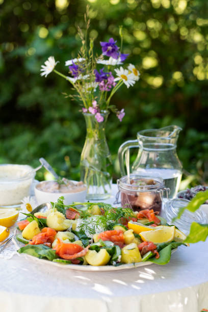 istock Scandinavian salmon salad on a typical  midsummer solstice traditional food buffet table 1251340424