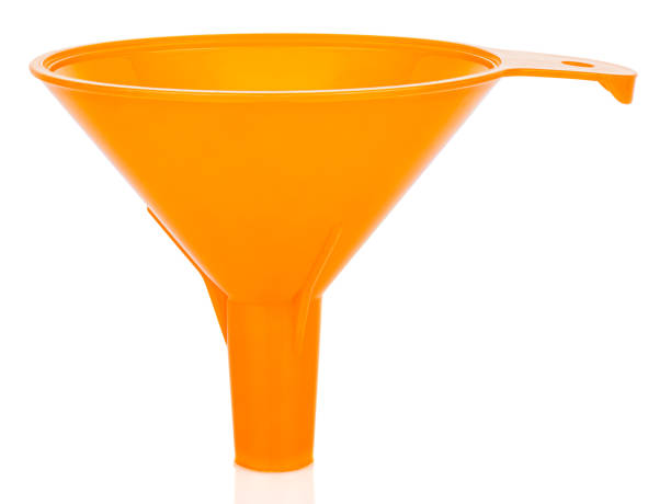 Orange plastic funnel close-up isolated on white background Orange plastic funnel close-up isolated on white background separating funnel stock pictures, royalty-free photos & images