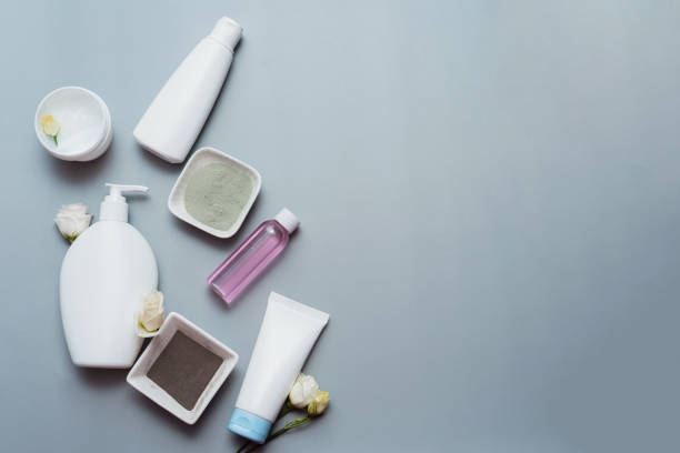 istock Cosmetics from natural ingredients and flower extracts on a gray background 1251342122