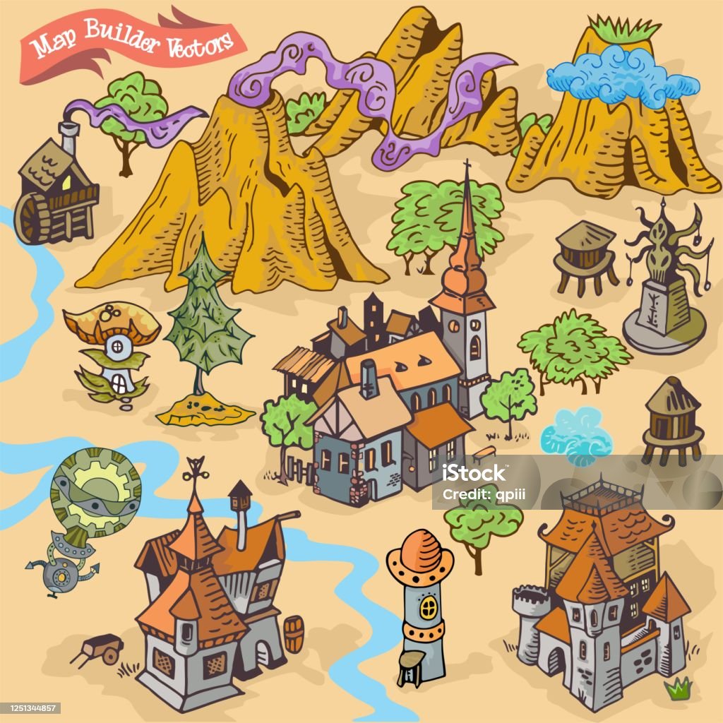 Map Builder Vector Colorful Hand Draw Illustrations Stock Illustration ...
