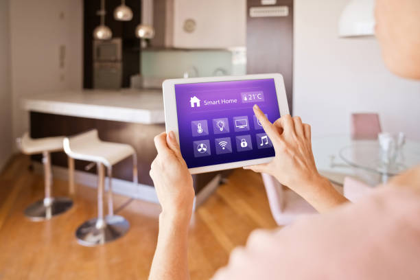 istock Woman controlling smart devices with a digital tablet at home 1251345807