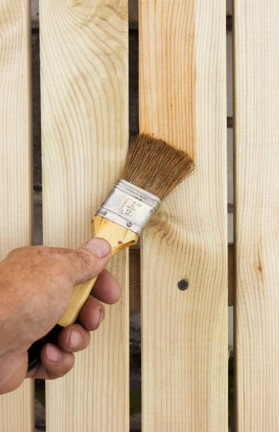 istock Application of liquid antiseptic on a wooden grid with a brush 1251345842