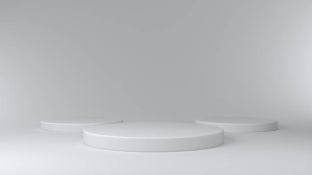 istock Shiny white round pedestal podium. 3d render. 1251346260