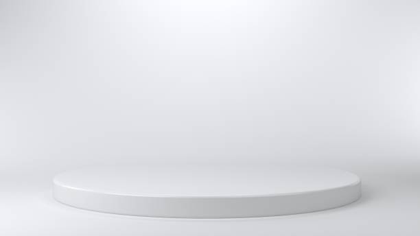 istock Shiny white round pedestal podium. 3d render. 1251346305