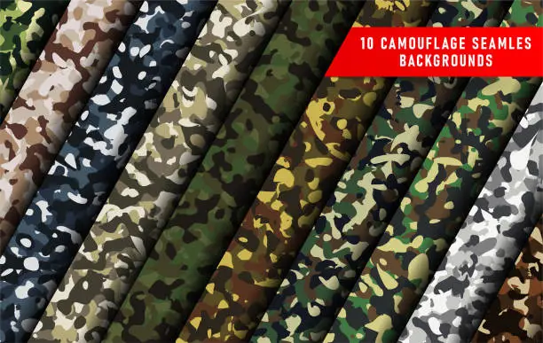 Vector illustration of camouflage seamless backgrounds. Seamless woodland pattern. Abstract military or hunting camouflage background. Vector eps10