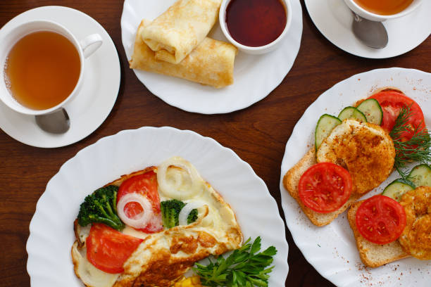 istock Breakfast on a white plate. Close-up. Top view 1251353864