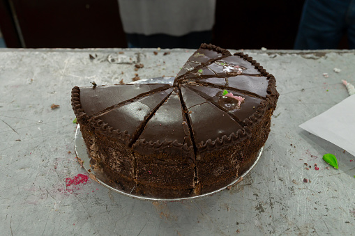 Chocolate cake is being sold at Nahoum and Sons, New Market area. A very famous, more than 100 years old cake shop in Kolkata, West Bengal, India. Delicious product considered as heritage of Kolkata.