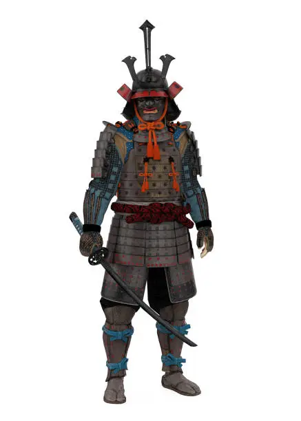 Samurai in Armor isolated on white background. 3D render
