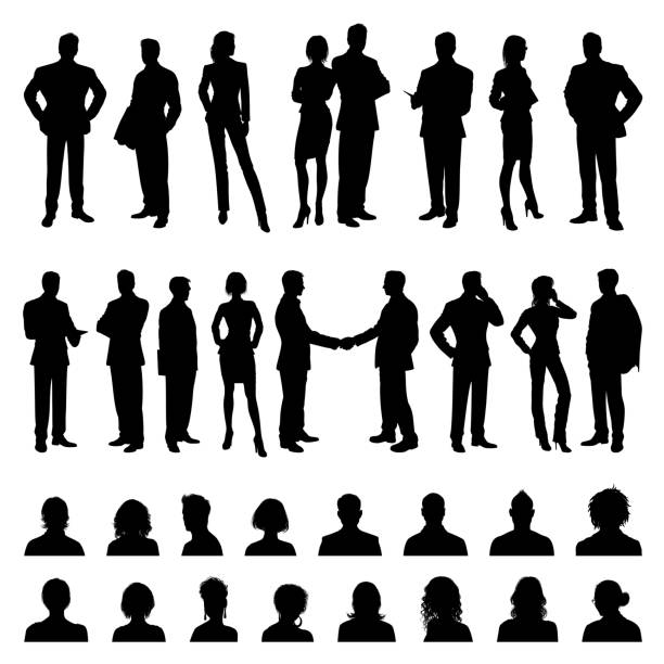 sehr detaillierte personen silhouetten - hand an der hüfte stock-grafiken, -clipart, -cartoons und -symbole