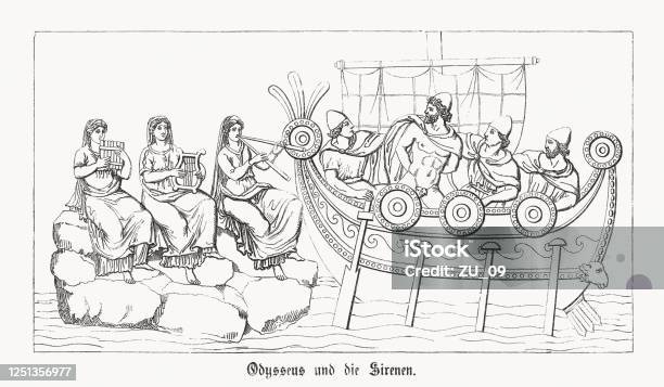 Odysseus And Sirens Homers Odyssey Wood Engraving Published In 1868 Stock Illustration - Download Image Now