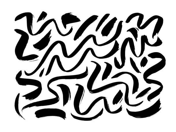 ilustrações de stock, clip art, desenhos animados e ícones de black dry brushstrokes hand drawn vector set. curved and zig zag black paint brushstrokes. - paint stroke spray single line