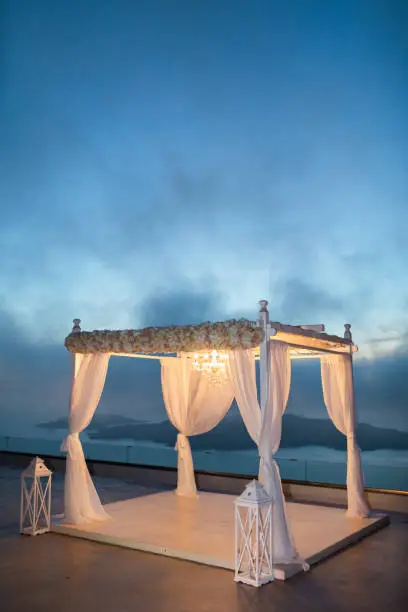 Wedding arch in with illumination at night