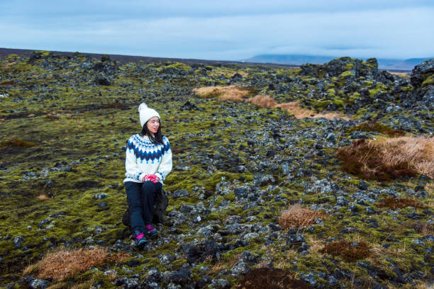 istock Female traveler exploring scenic lava fields in Iceland 1251363421