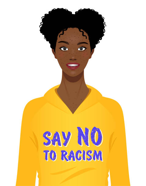 młoda czarna kobieta przeciwko rasizmowi - looking at camera smiling african ethnicity white background stock illustrations
