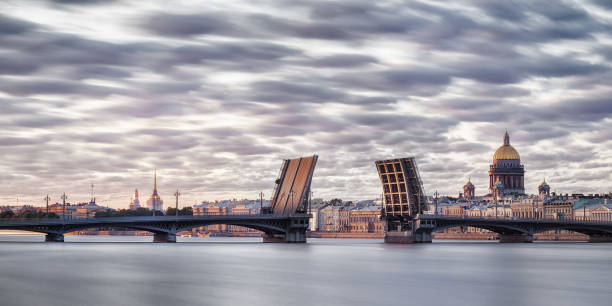 istock Neva river in Saint Petersburg panoramic view with divorced bridge at white nights 1251367436