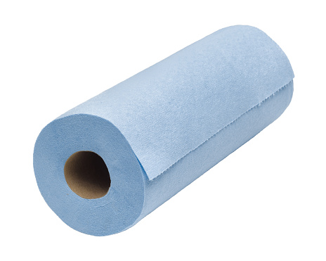 Blue industrial strength paper towel isolated on white
