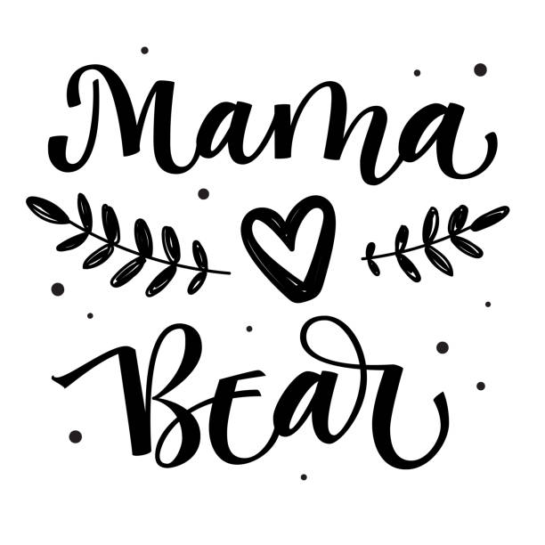 ilustrações de stock, clip art, desenhos animados e ícones de mama bear - bear family vector simple calligraphy with simple hand drawn bear foot and leafes decor - leafes