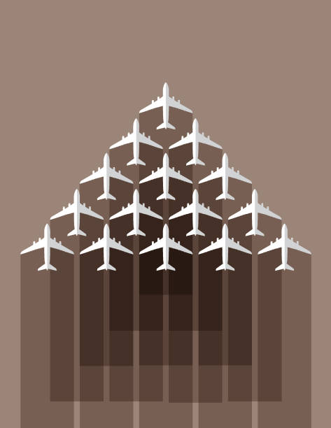 Travel abstract banner background Vector banner of multiple passenger planes with brown color background.  EPS10 ai file format. airplane flying cirrus sky stock illustrations