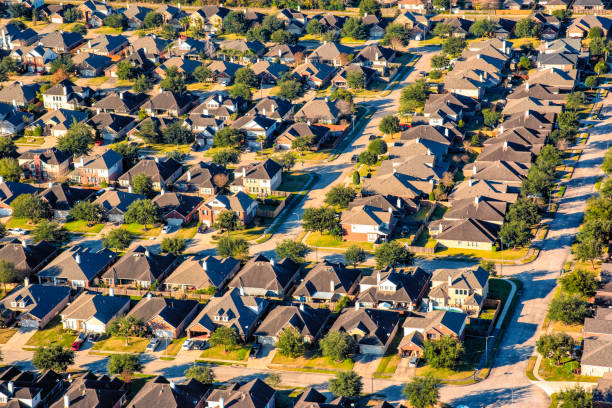 郊外ヒューストンサブディビジョン航空 - aerial view suburb housing development texas ストックフォトと画像