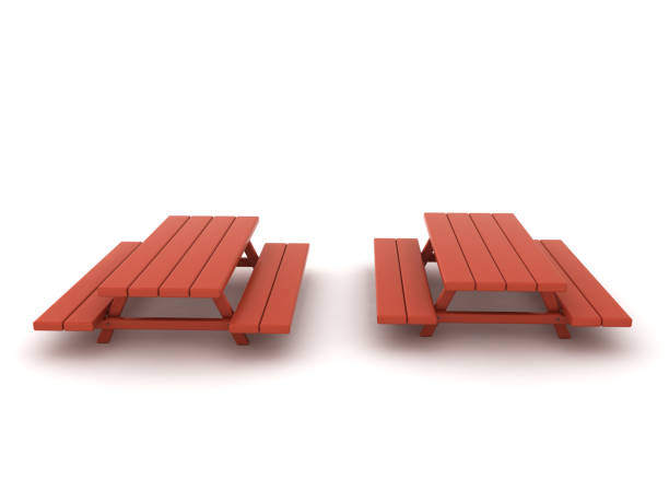 istock 3D Rendering of two picnic benches 1251373234
