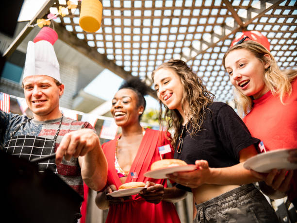 istock Burger line up at 4th July BBQ 1251374564