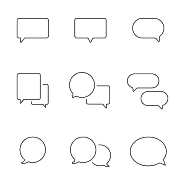 ilustraciones, imágenes clip art, dibujos animados e iconos de stock de diseño vectorial del conjunto de iconos de la línea de burbujas de voz. - speech bubble