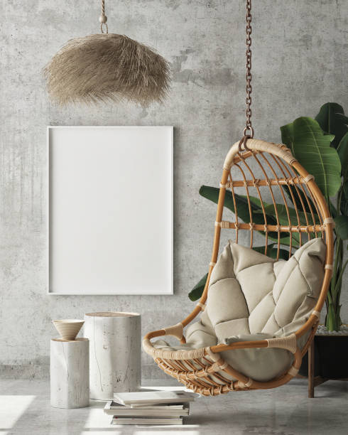 istock mock up poster frame in modern interior background, scandinavian style, 3D render 1251377425