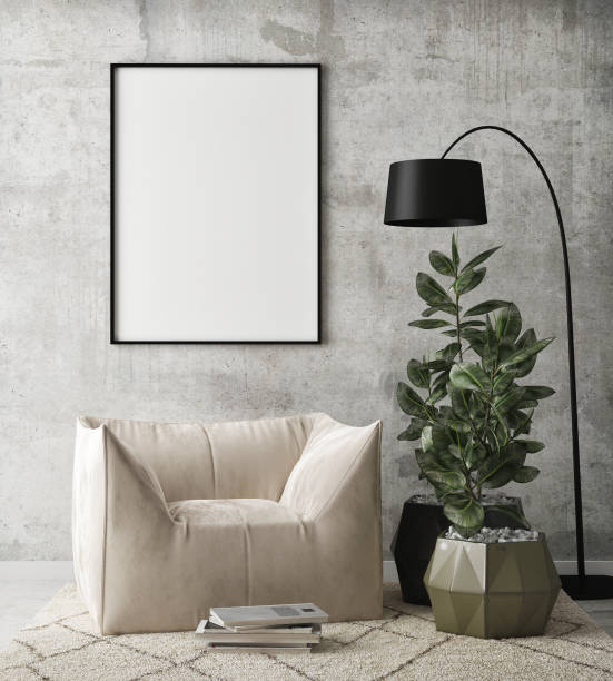 istock mock up poster frame in modern interior background, scandinavian style, 3D render 1251377428