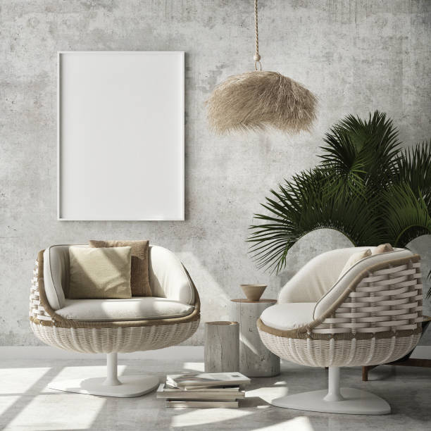 istock mock up poster frame in modern interior background, scandinavian style, 3D render 1251377429
