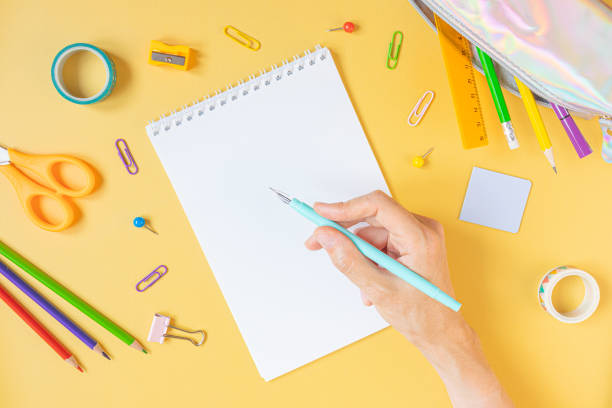 istock Concept back to school. School stationery flat lay 1251380391