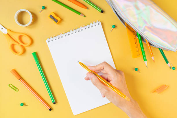 istock Concept back to school. School stationery flat lay 1251380448