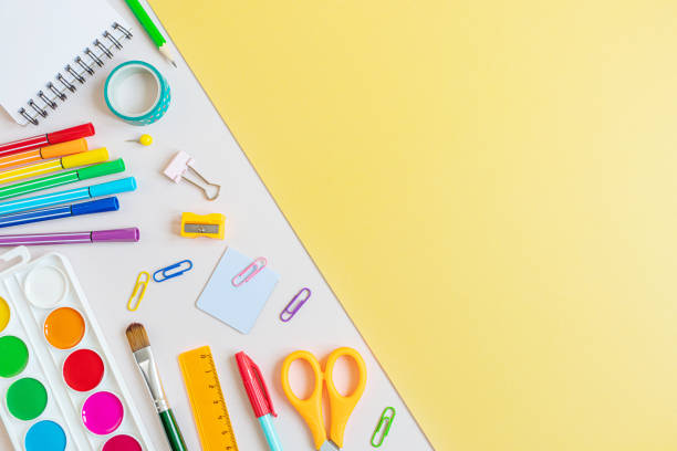 istock Concept back to school. School stationery flat lay 1251380538