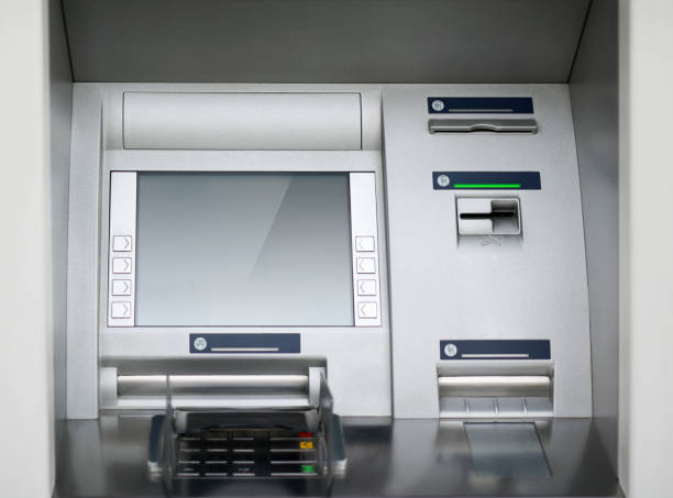 istock Street ATM teller machine with current operation. Blank screen for mockup 1251380663
