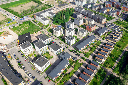 Aerial view of Suurpelto residential district in Espoo, Finland.