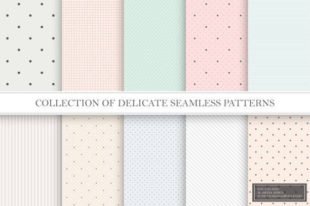 ilustrações de stock, clip art, desenhos animados e ícones de collection of color repeatable delicate patterns. dotted, striped tileable textures. you can find seamless backgrounds in swatches panel - fragility