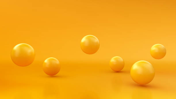 動的な 3d 球を持つ抽象的な背景。黄色の泡。光沢のあるボールのベクトルイラスト。現代のトレンディなバナーデザイン - 弾む点のイラスト素材／クリップアート素材／マンガ素材／アイコン素材