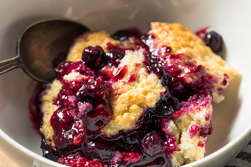 Homemade Berry Cobbler with Ice Cream Ready to Eat