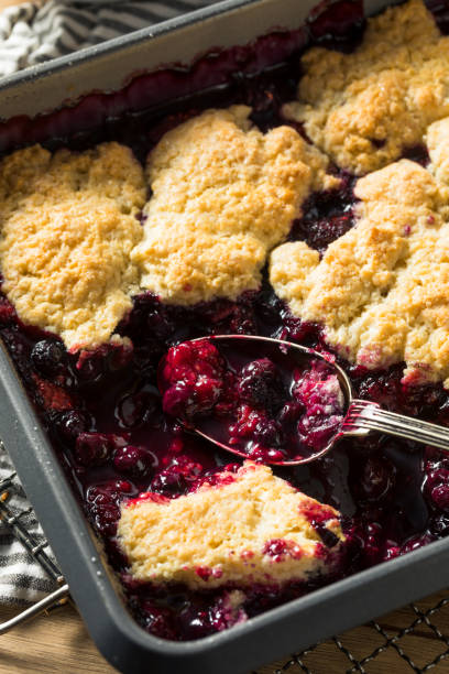 Homemade Berry Cobbler with Ice Cream Ready to Eat