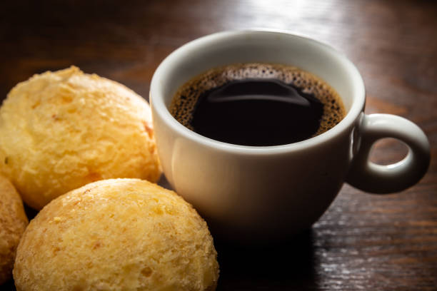 Coffee and cheese breads. stock photo