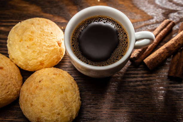 coffee and cheese breads. - canella imagens e fotografias de stock