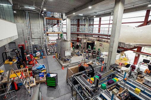 A high angle view of engineering and factory equipment in a industrial geothermal power and electrical engineering setting in Perth Western Australia.