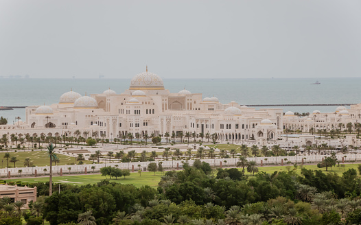 A new, monumental sight in Abu Dhabi, now open to the public, showing the wonders of the arabic interior and exterior architecture. Qasr Al Watan, Presidential Palace. Abu Dhabi/UAE, November 10.2019