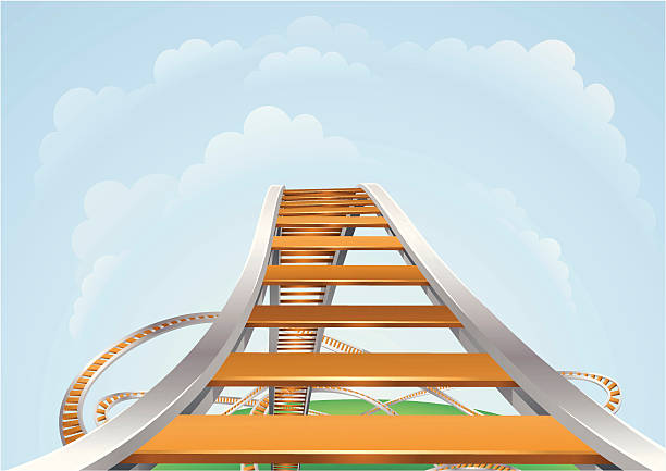 A 3D illustration of a roller coaster Illustration of a roller coaster from the highest view. Conceptual highs and lows or fear and trepidation. rollercoaster stock illustrations