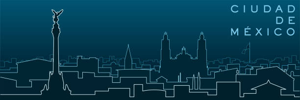 illustrazioni stock, clip art, cartoni animati e icone di tendenza di città del messico più linee skyline e luoghi d'interesse - luogo dinteresse immagine