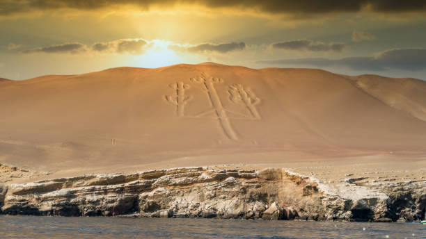 Ancient large scale candelabrum figure in Paracas national park