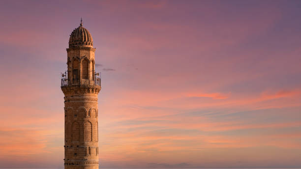 Ulu Cami, also known as Great mosque of Mardin with single minaret, Mardin, Turkey Mardin, Turkey - January 2020: Minaret of Ulu Cami, also known as Great mosque of Mardin suitable for copy space ulu camii stock pictures, royalty-free photos & images