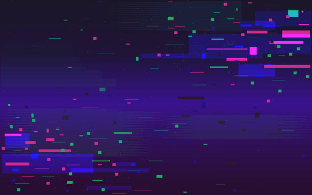 결함 미래지향적 인 배경. 임의의 색상 모양입니다. 디지털 노이즈 효과. 데이터 통합. 깨진 픽셀 화면. 요소의 왜곡된 스트림입니다. 벡터 일러스트레이션 - computer monitor computer backgrounds frame stock illustrations