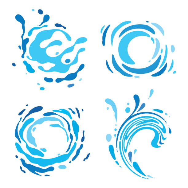 water design elements water design elements, circles on the water, splashes and whirlpools. wave water stock illustrations