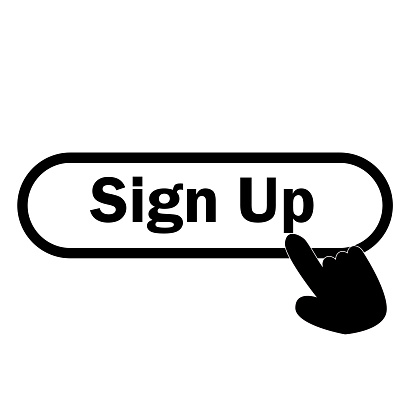 sign up icon on white background. finger presses on sign up button. sign up symbol.