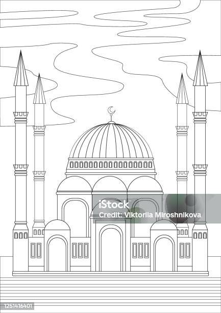 Page De Coloriage Avec La Mosquée Islamique Comme Concept De Larchitecture Orientale Contour De Stock Vectoriel Illustration Comme Thérapie Anti Stress Vecteurs libres de droits et plus d'images vectorielles de Mosquée
